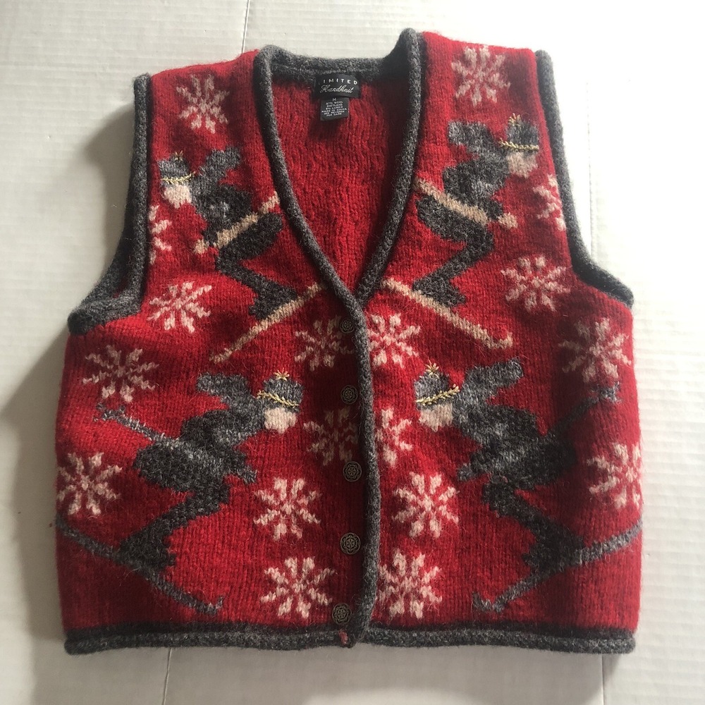 Limited Handknit Sweater Vest Shetland Wool Nordic Ski Snow Holiday Sz M A896